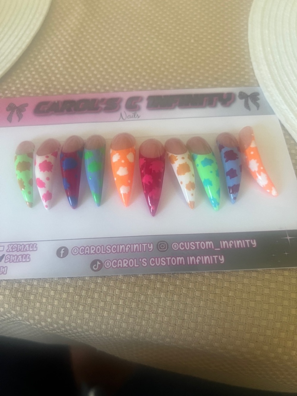 Colorful Cow Print Stiletto Press-On Nails - Neon Mix